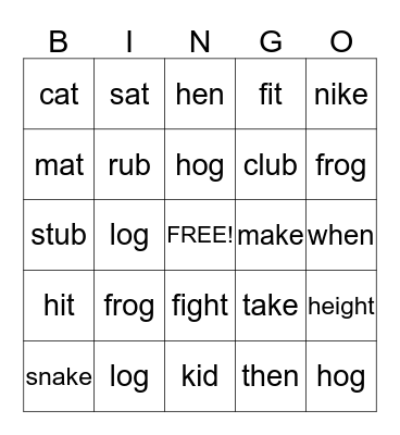 Word Work Bingo Card