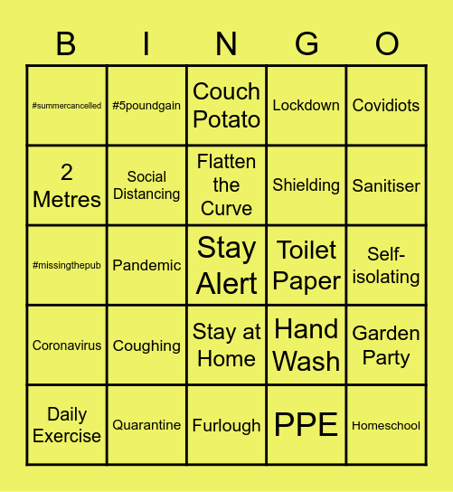 Lockdown 2020 Bingo Card