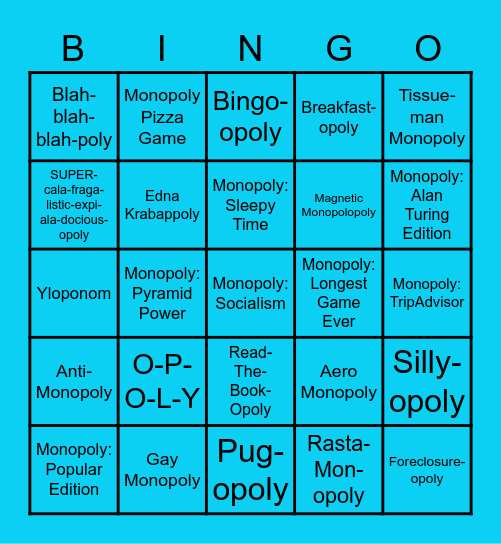 Real Opoly or Not Bingo Card