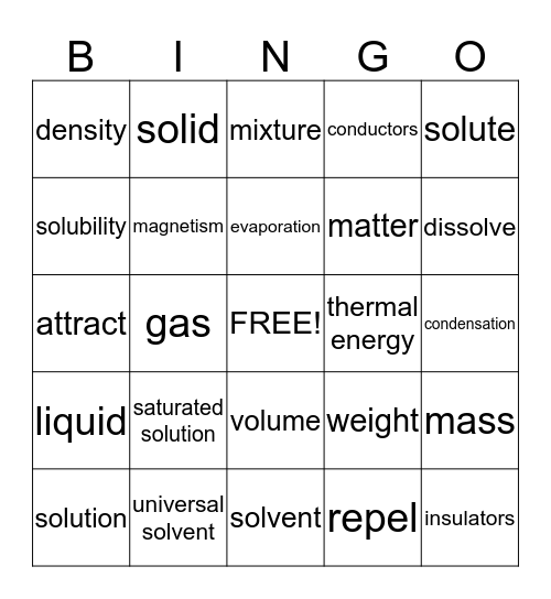 Physical Science  Bingo Card