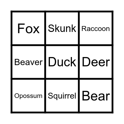 Animal Tracks Bingo Card