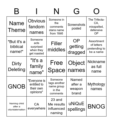 BNC Bingo Card