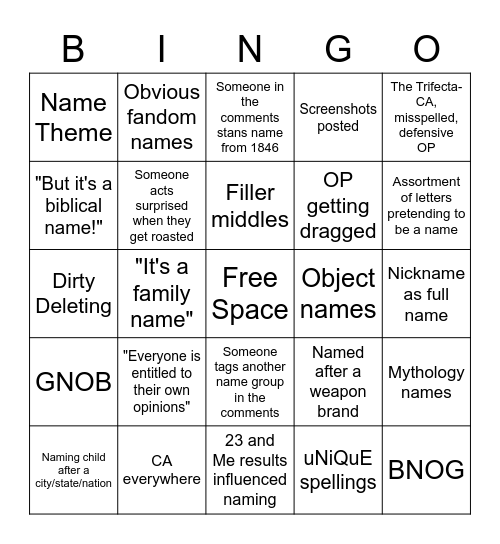 BNC Bingo Card