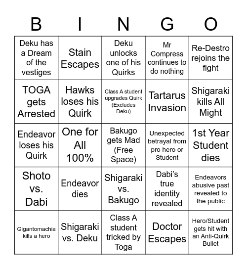 BNMHA War Bingo Card