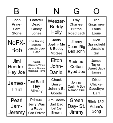 Total-Quiz.com Presents Radio Bingo: Songs About Guys Bingo Card