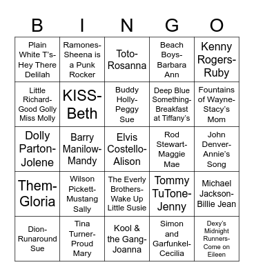 Total-Quiz.com Presents Radio Bingo: Songs About Gals Bingo Card