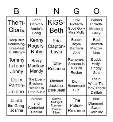 Total-Quiz.com Presents Radio Bingo: Songs About Gals Bingo Card