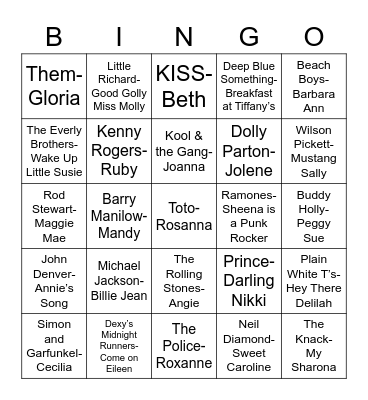 Total-Quiz.com Presents Radio Bingo: Songs About Gals Bingo Card