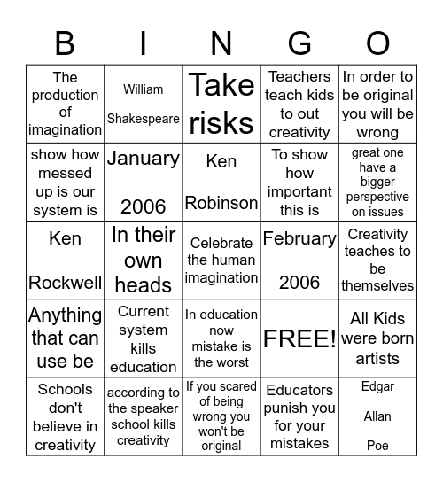 How School Kills Creativity  Bingo Card