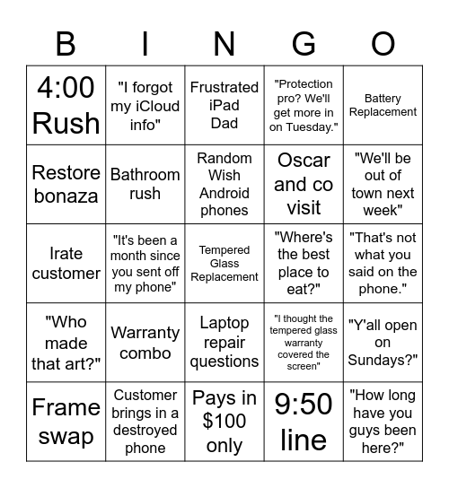 Saturday at SPR Bingo Card