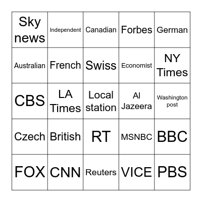 Headline Bingo: American police shot at ______ journalists Bingo Card