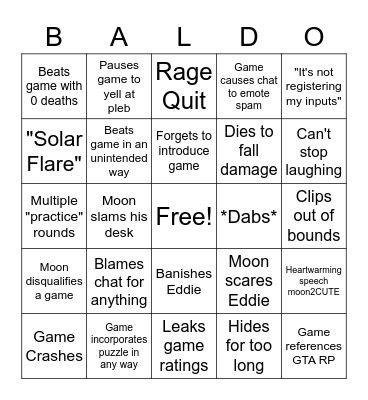 MoonMoon Game Jam 2020 Bingo Card