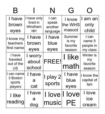 Untitled Bingo Card