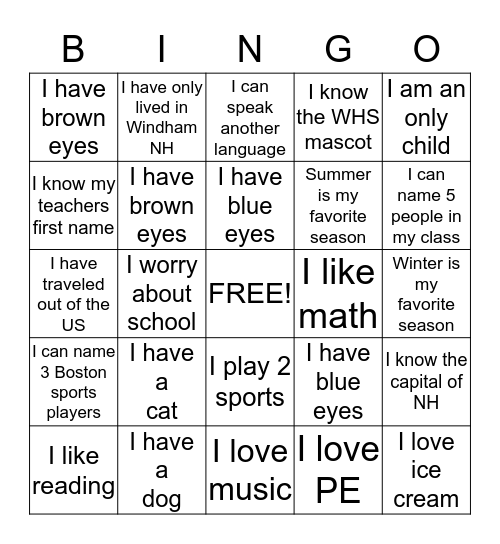 Untitled Bingo Card