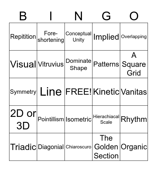 Elements and Principles of Design Bingo Card