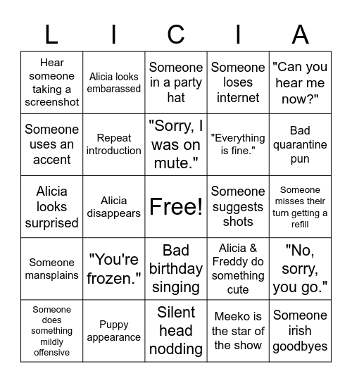 Alicia's Zooming Into Her 30s Bingo Card