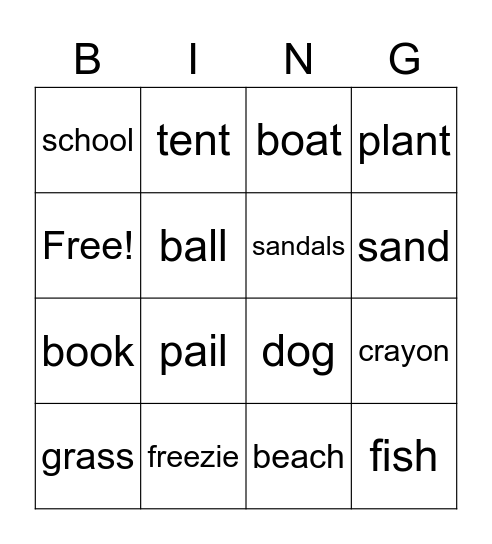 Nouns Bingo Card