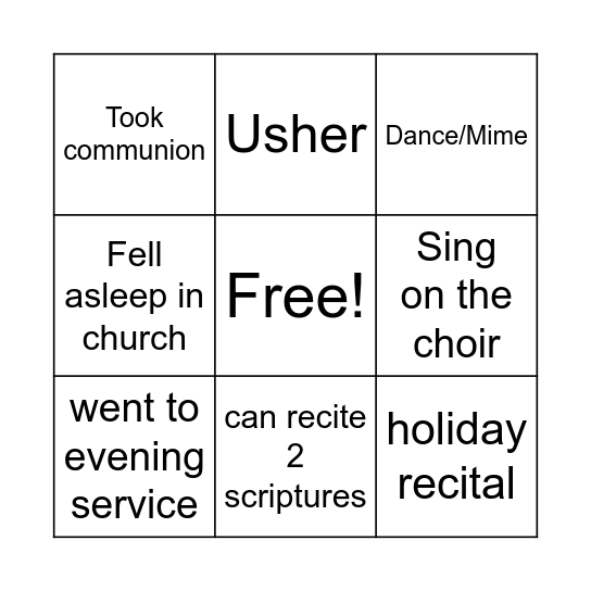 Church Bingo Card