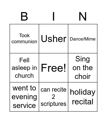 Church Bingo Card