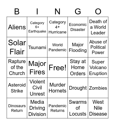End Times Bingo Card