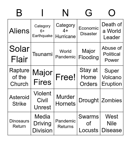 End Times Bingo Card