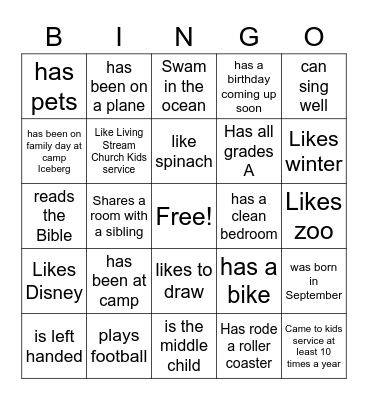 Find someone in the group who... Bingo Card