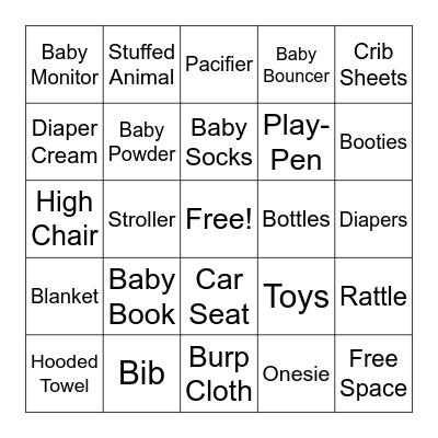 Baby Shower BINGO Card
