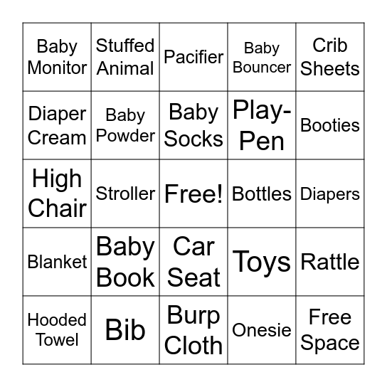 Baby Shower BINGO Card