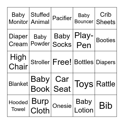 Baby Shower BINGO Card