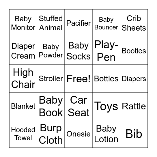 Baby Shower BINGO Card