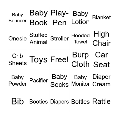 Baby Shower BINGO Card