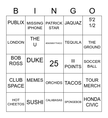 NATJAM'S 25TH BIRTHDAY BINGO Card