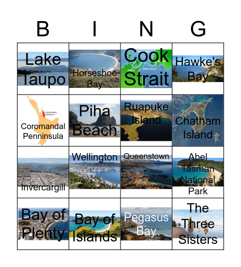 New Zealand Locations Bingo Card