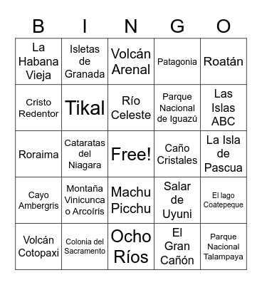 Maravillas de América Bingo Card