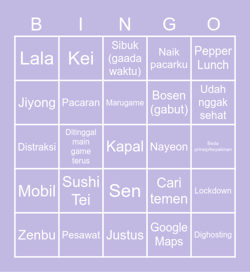 Luka ♡＾▽＾♡ Bingo Card