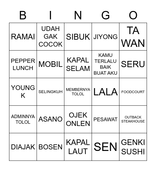 PUNYA SARAH Bingo Card