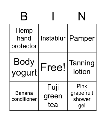 Body Shop Bingo Card 1 Bingo Card