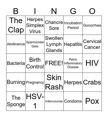 Cookies & Condoms Bingo Card