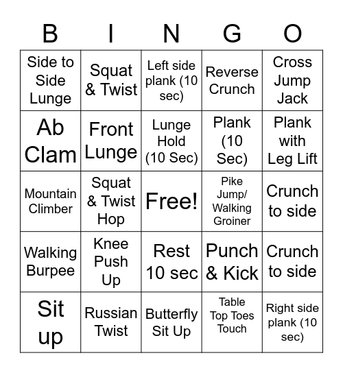 Staffing Edition Workout! Bingo Card