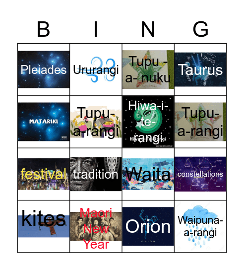 Matariki Bingo Card
