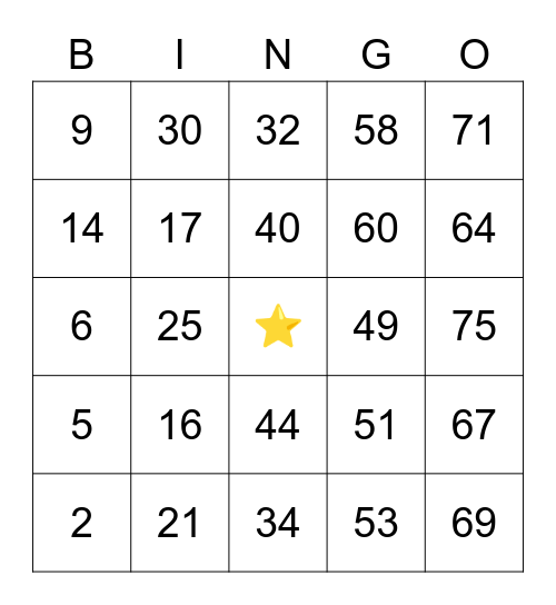 ⭐LUCKY PLAY⭐ Bingo Card