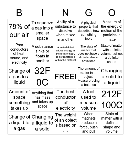 Matter  Bingo Card