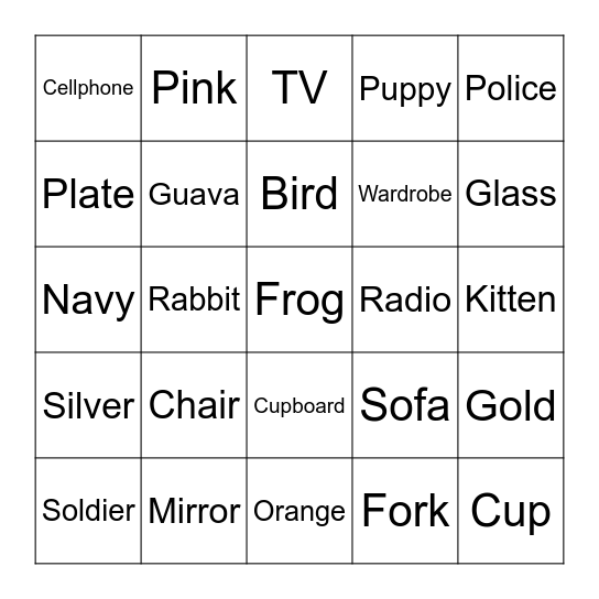 Spy Bingo Card