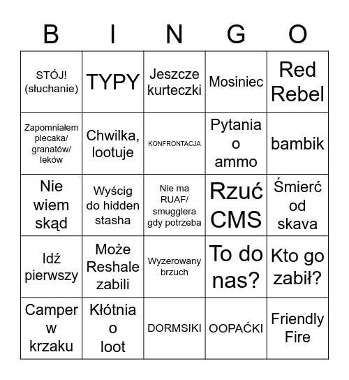 Escape From Tarkov Bingo Card