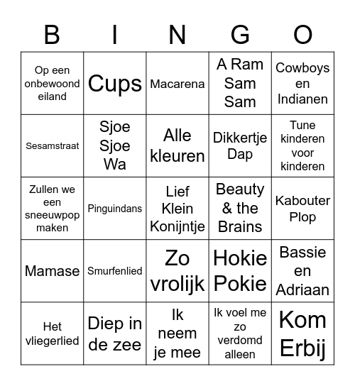 Liedjes bingo Card