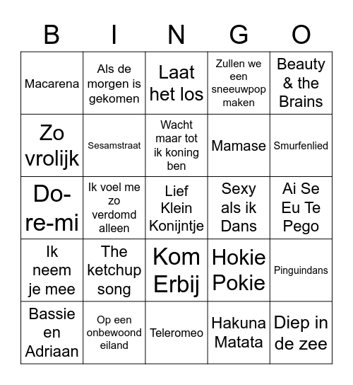 Liedjes bingo Card