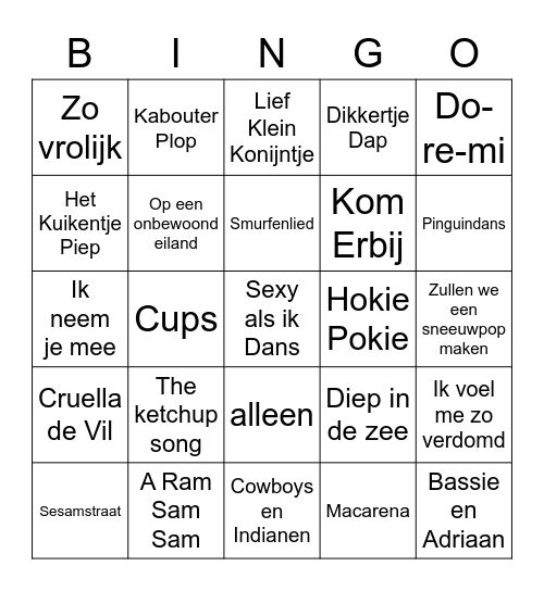 Liedjes bingo Card