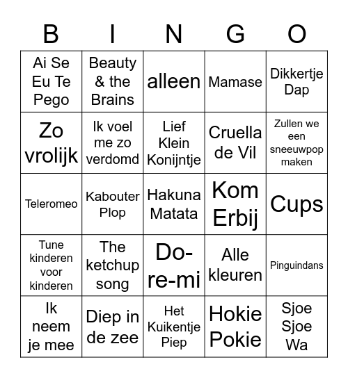 Liedjes bingo Card