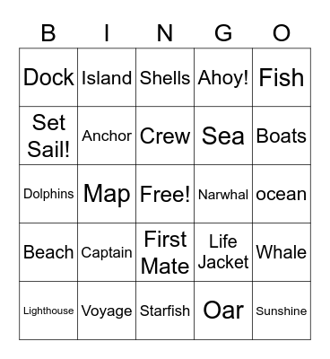 First Mate Bingo Card