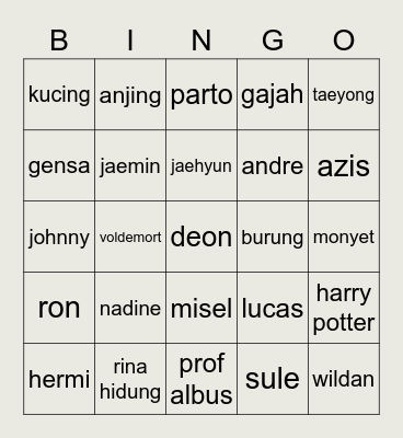 moe dongo Bingo Card